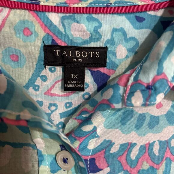 Talbots Top 1X Multicolor Brightly Colored Artsy Button Up Collared Cotton Shirt - Picture 7 of 9